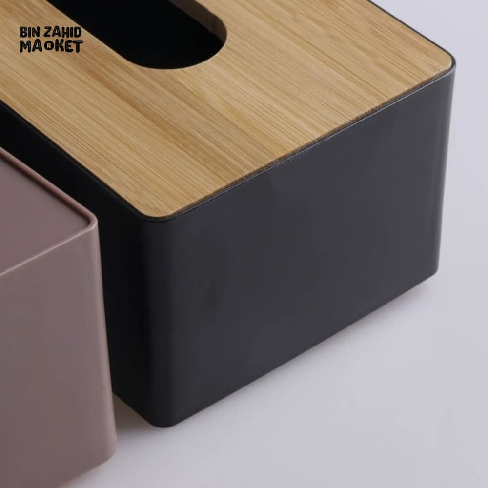MODERN TISSUE HOLDER BLACK – DURABLE CONTAINER WITH BAMBOO LID DESKTOP PAPER BOX FOR HOME OFFICE HOTEL - Image 6