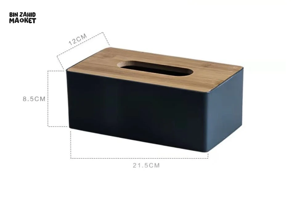 MODERN TISSUE HOLDER BLACK – DURABLE CONTAINER WITH BAMBOO LID DESKTOP PAPER BOX FOR HOME OFFICE HOTEL - Image 8