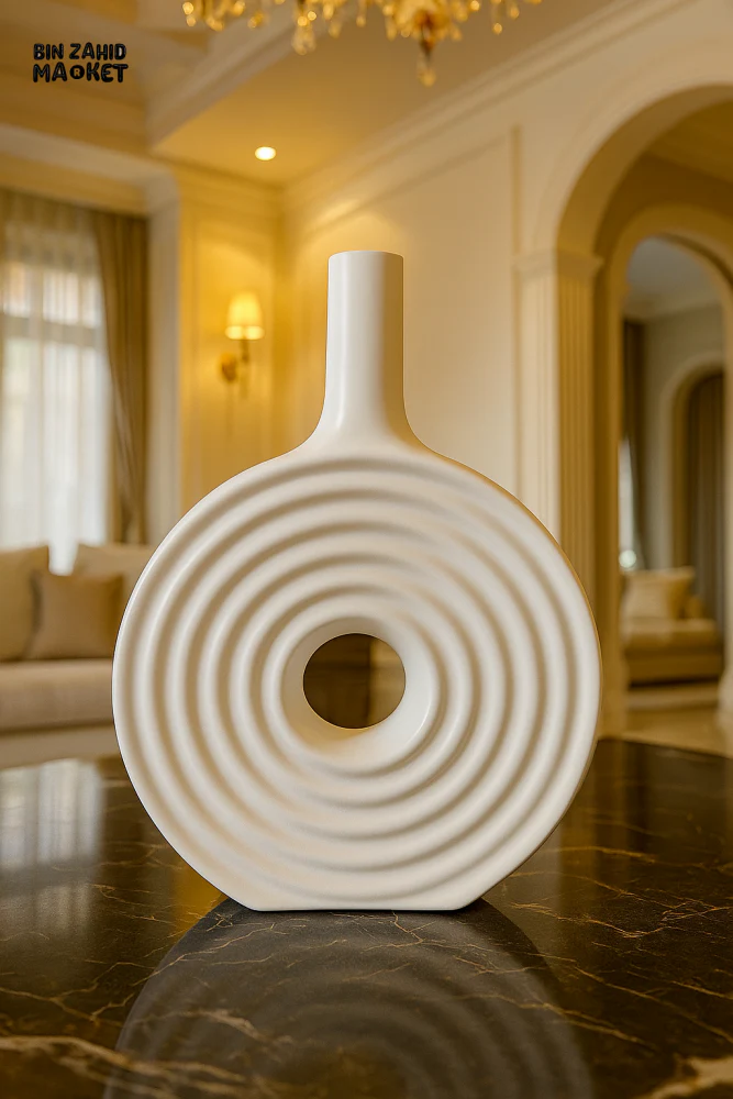 MODERN WHITE CERAMIC VASE – LUXURY TABLE DECOR ACCENT - WHITE - Image 2