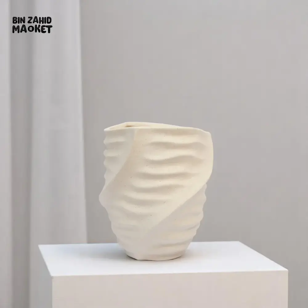 MODERN WHITE CERAMIC VASE SET – SCULPTED TEXTURE HOME DECOR - Image 2