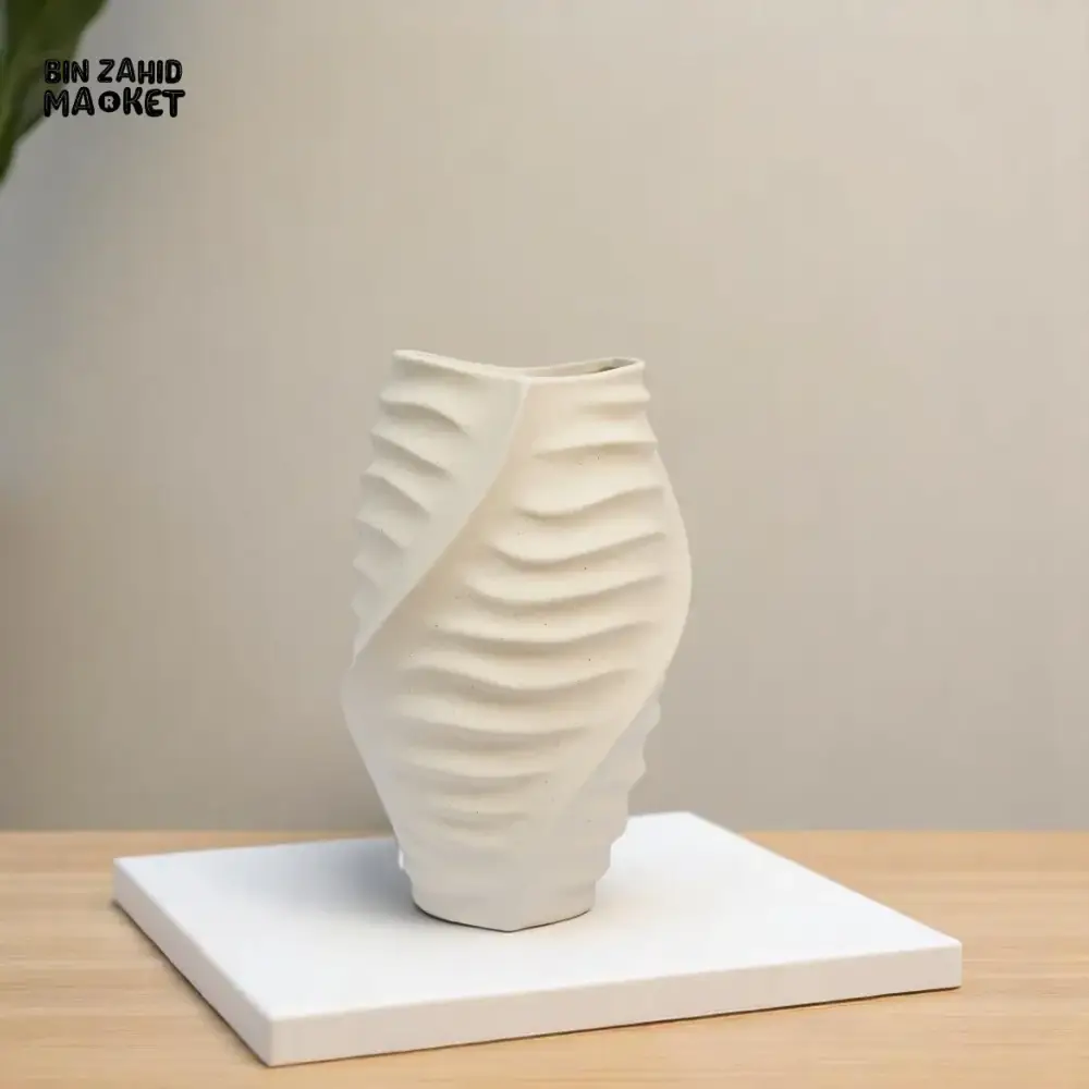 MODERN WHITE CERAMIC VASE SET – SCULPTED TEXTURE HOME DECOR - Image 3