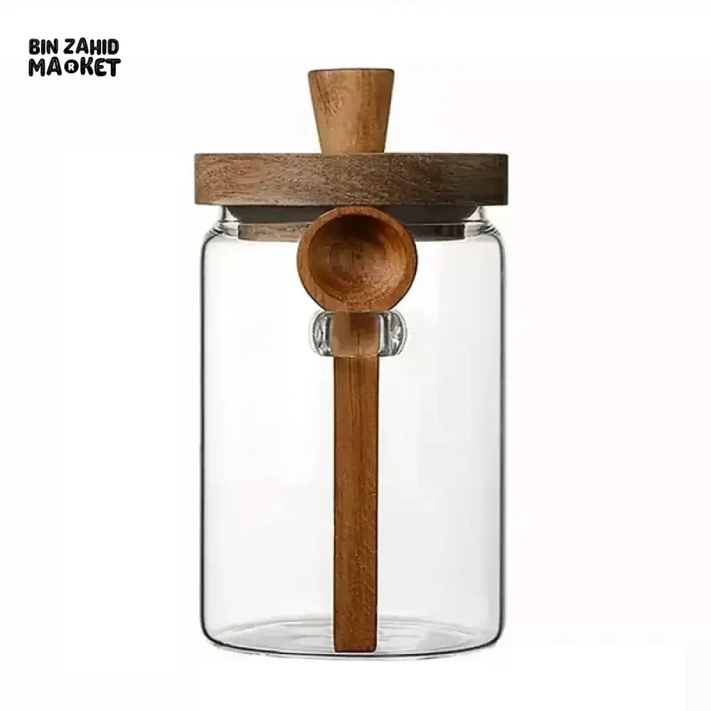 MOISTURE-RESISTANT GLASS CANISTER – WOODEN LID & SPOON FOR KITCHEN STORAGE - Image 11
