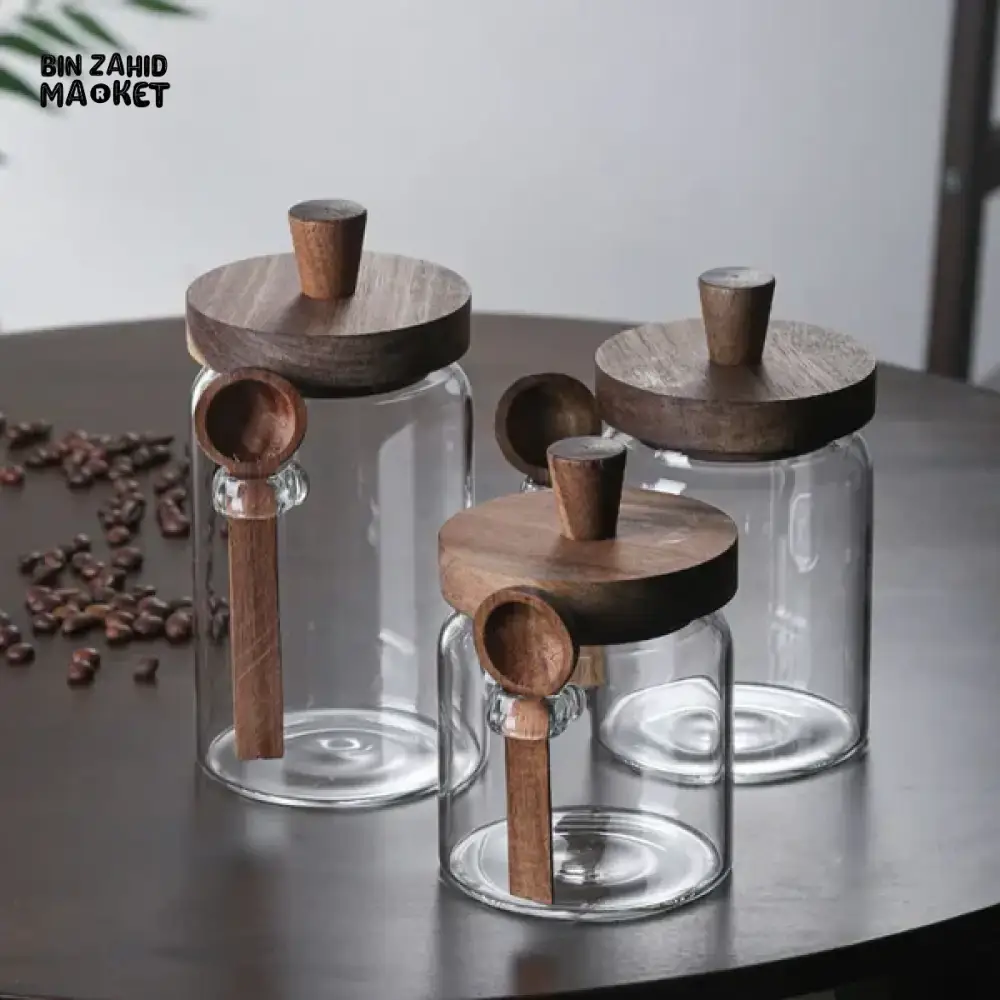MOISTURE-RESISTANT GLASS CANISTER – WOODEN LID & SPOON FOR KITCHEN STORAGE - Image 4