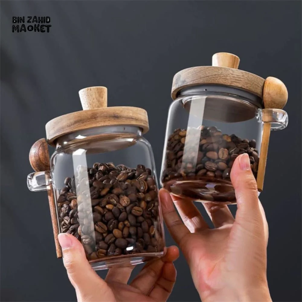 MOISTURE-RESISTANT GLASS CANISTER – WOODEN LID & SPOON FOR KITCHEN STORAGE - Image 5