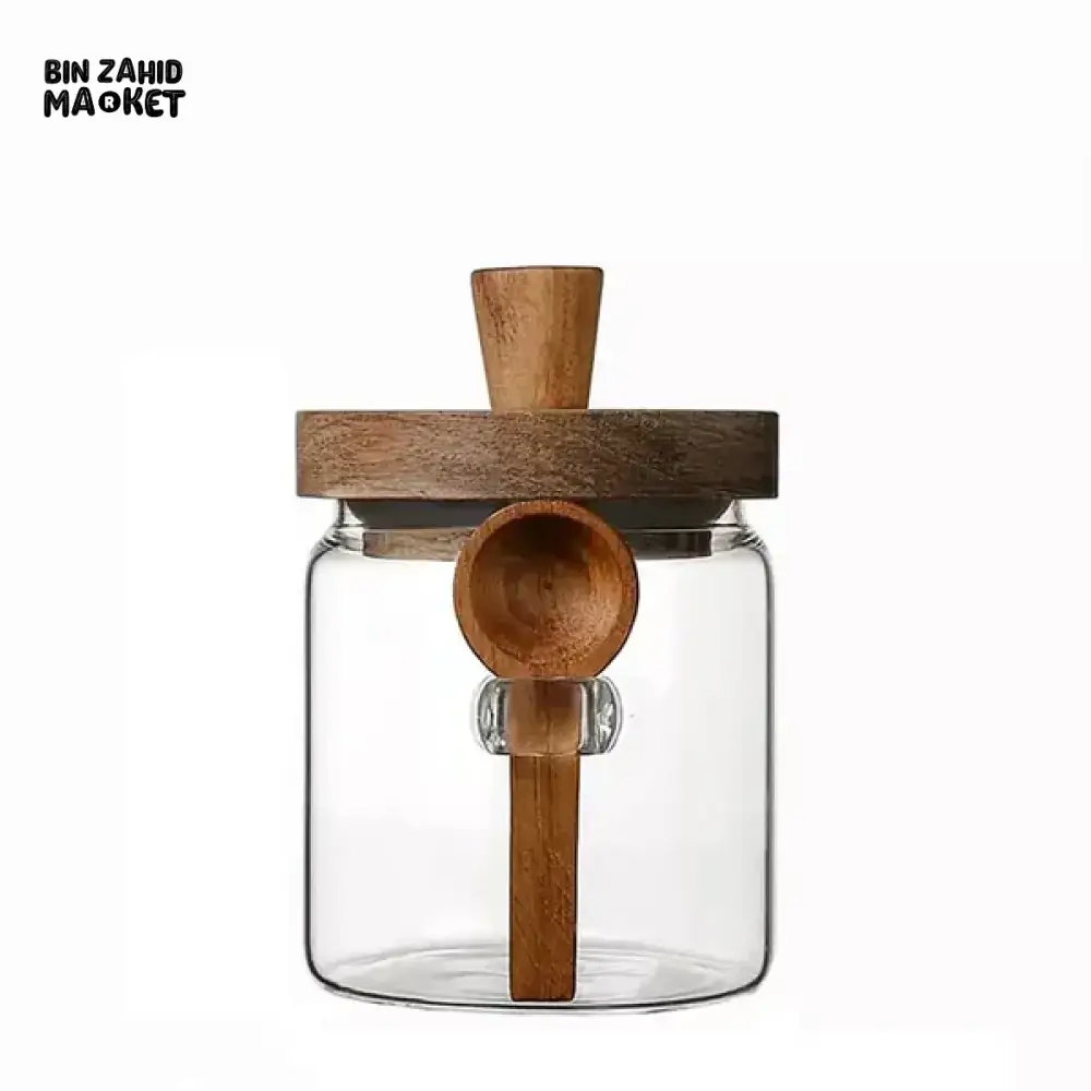 MOISTURE-RESISTANT GLASS CANISTER – WOODEN LID & SPOON FOR KITCHEN STORAGE - Image 9