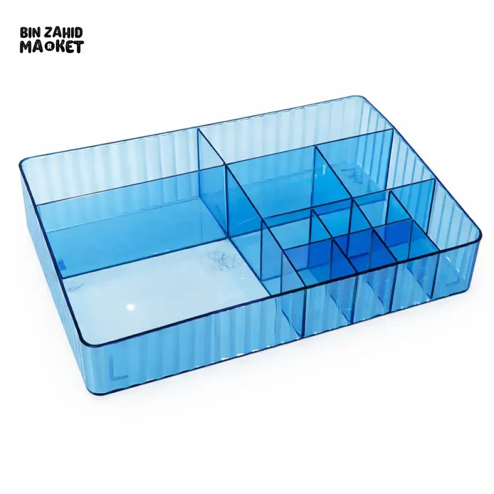 MULTI-COMPARTMENT TRANSPARENT BLUE COSMETIC ORGANIZER TRAY - Image 2