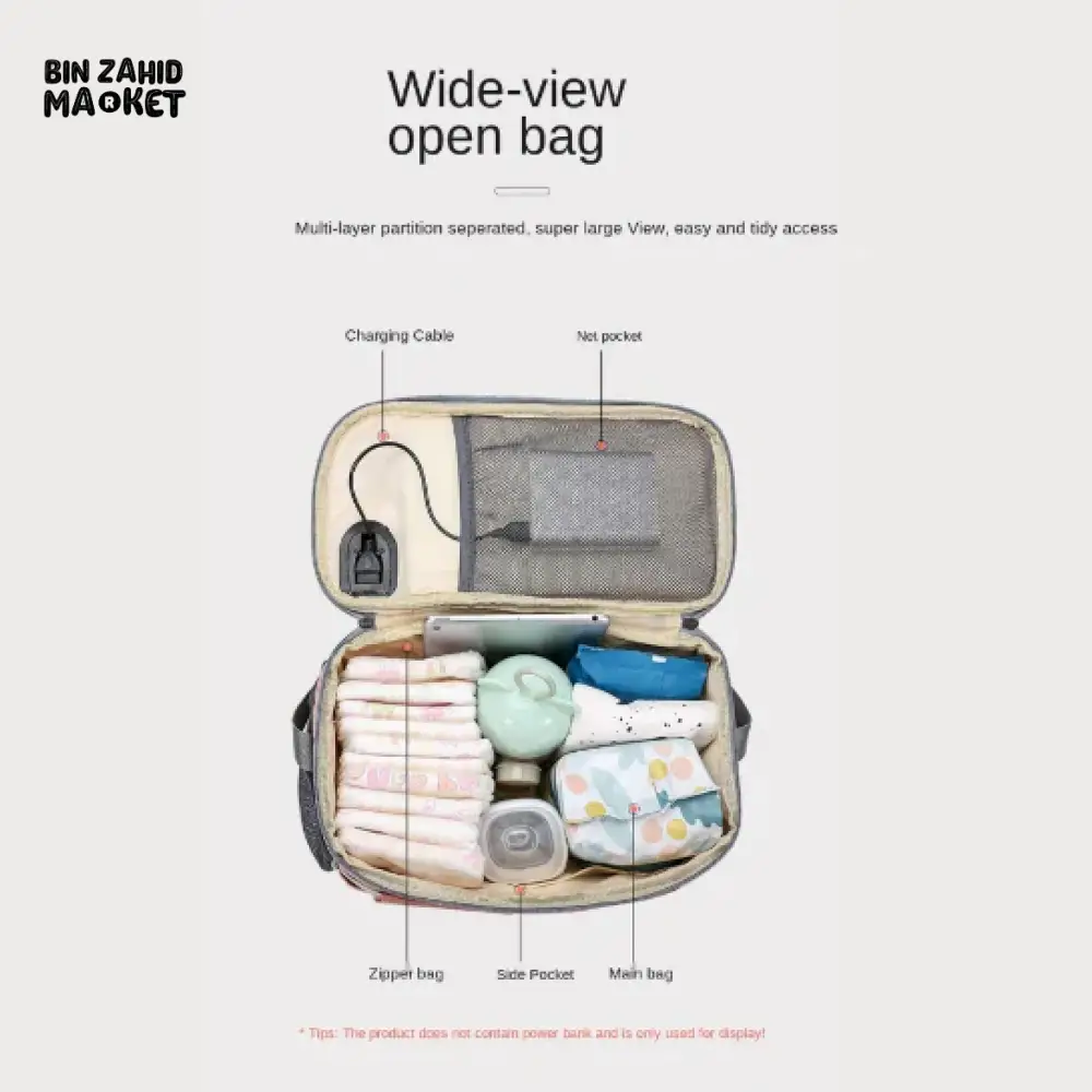 MULTI-FUNCTION DIAPER BAG ORGANIZER – STROLLER ATTACHABLE BABY TRAVEL BAG - GREY - Image 11