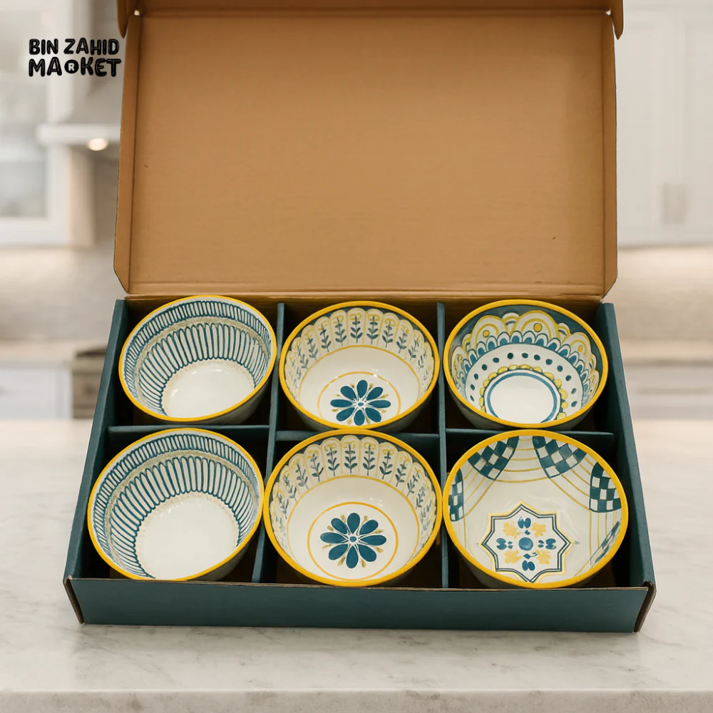 MULTI-PURPOSE DESSERT & SNACK BOWLS – CERAMIC 6-PIECE SET WITH BOX