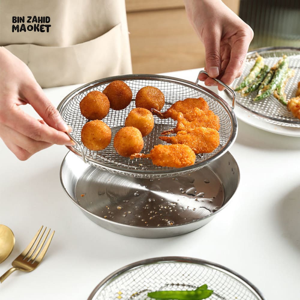 MULTI-PURPOSE STAINLESS STEEL OIL DRAINING TRAY – AIR FRYER MESH PAN & FRIED FOOD STRAINER - Image 2
