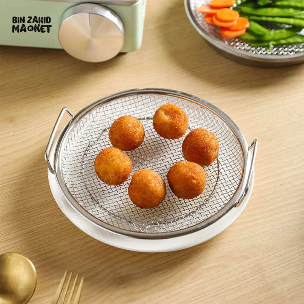 MULTI-PURPOSE STAINLESS STEEL OIL DRAINING TRAY – AIR FRYER MESH PAN & FRIED FOOD STRAINER - Image 3