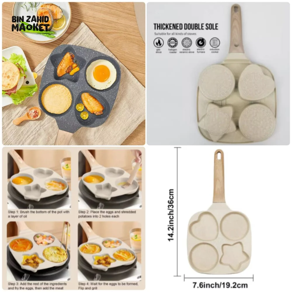 MULTI-SHAPE NON-STICK EGG FRYING PAN WITH WOOD HANDLE – BREAKFAST COOKWARE - Image 2
