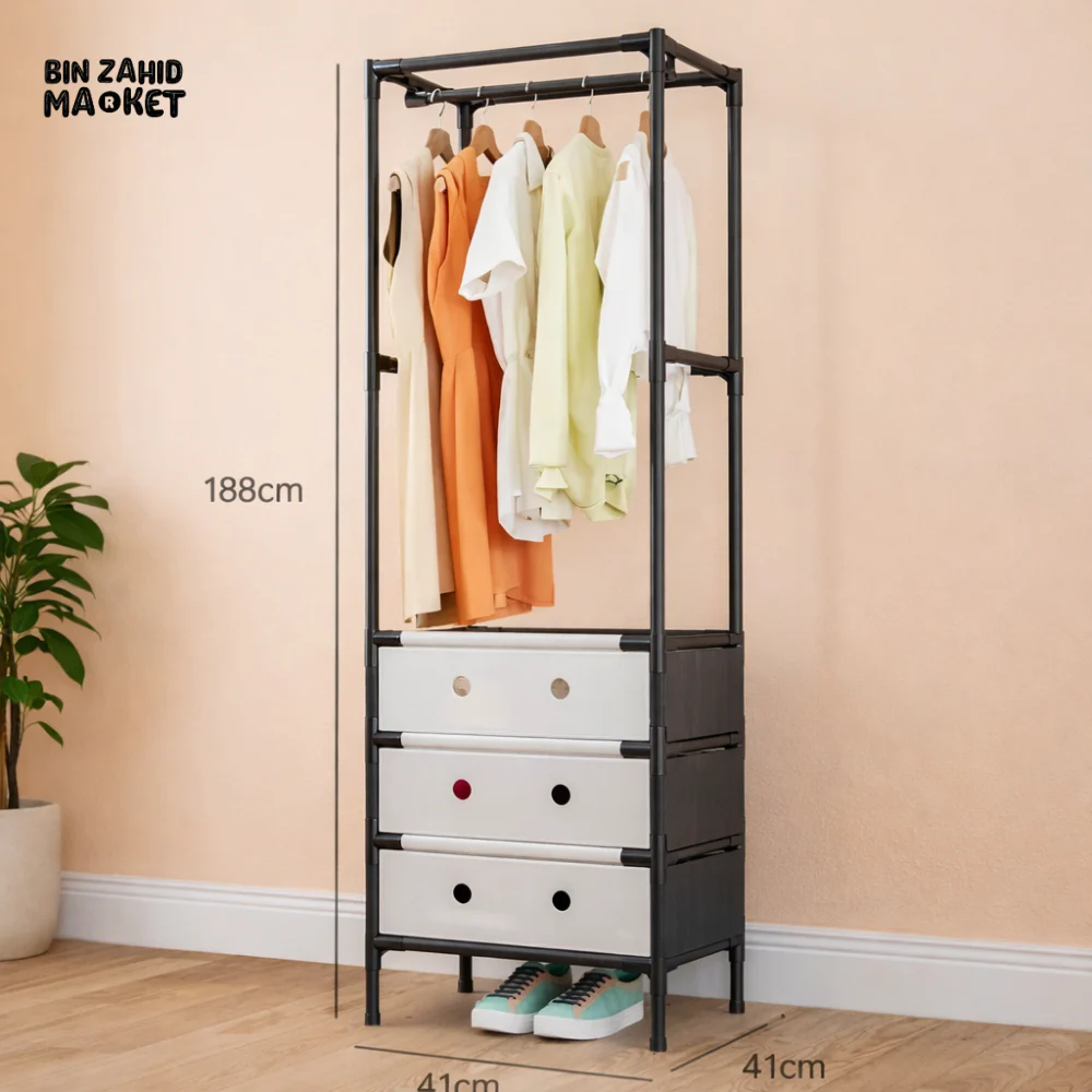 MULTI-TIER CLOTHING STORAGE RACK WITH DRAWERS – MODERN BEDROOM ORGANIZER STAND - Image 2