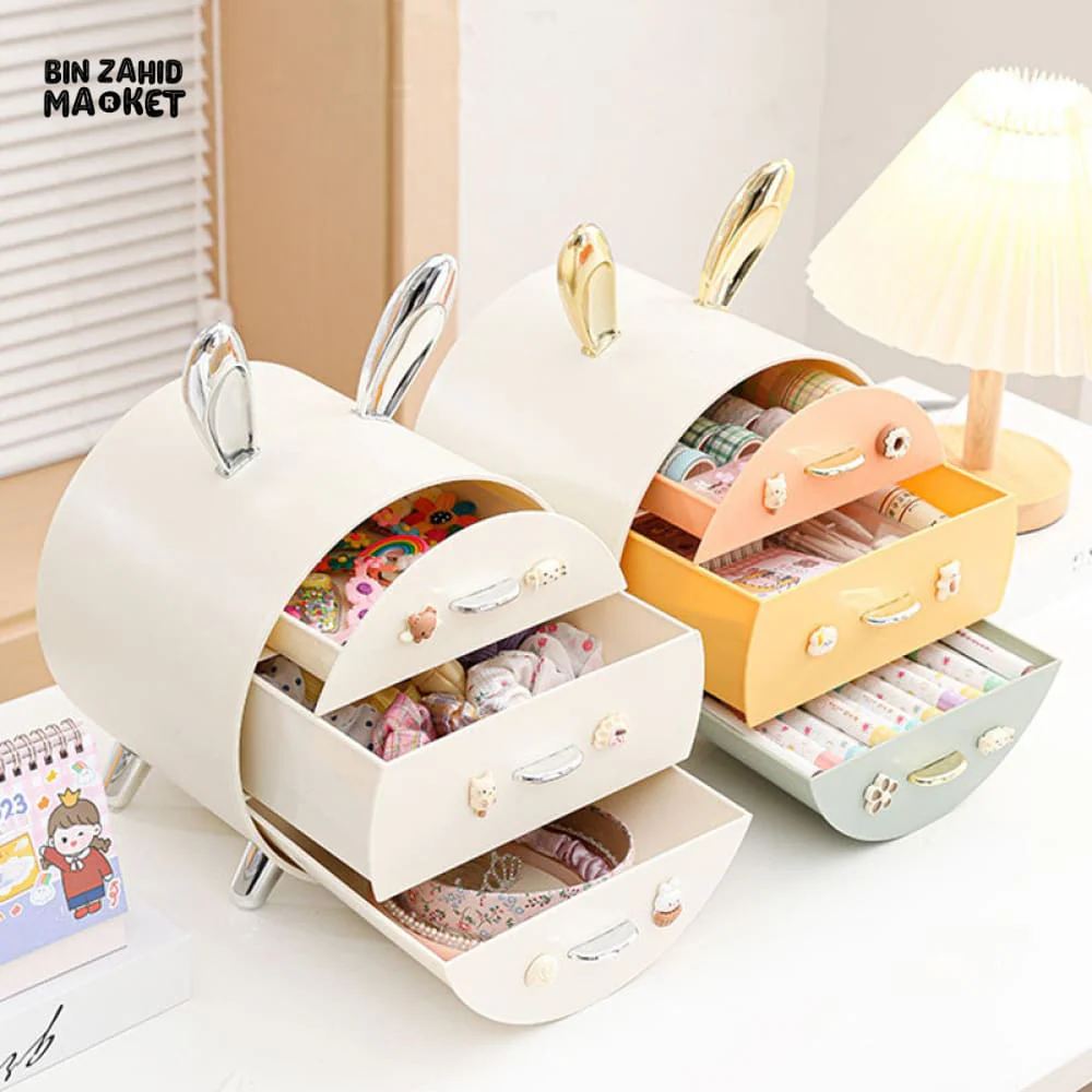 MULTI-TIER DRAWER STORAGE BOX – CUTE RABBIT DESIGN COSMETIC & STATIONERY HOLDER - Image 2