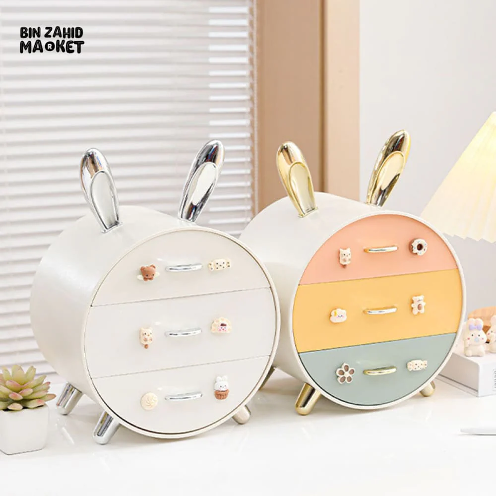 MULTI-TIER DRAWER STORAGE BOX – CUTE RABBIT DESIGN COSMETIC & STATIONERY HOLDER - Image 3