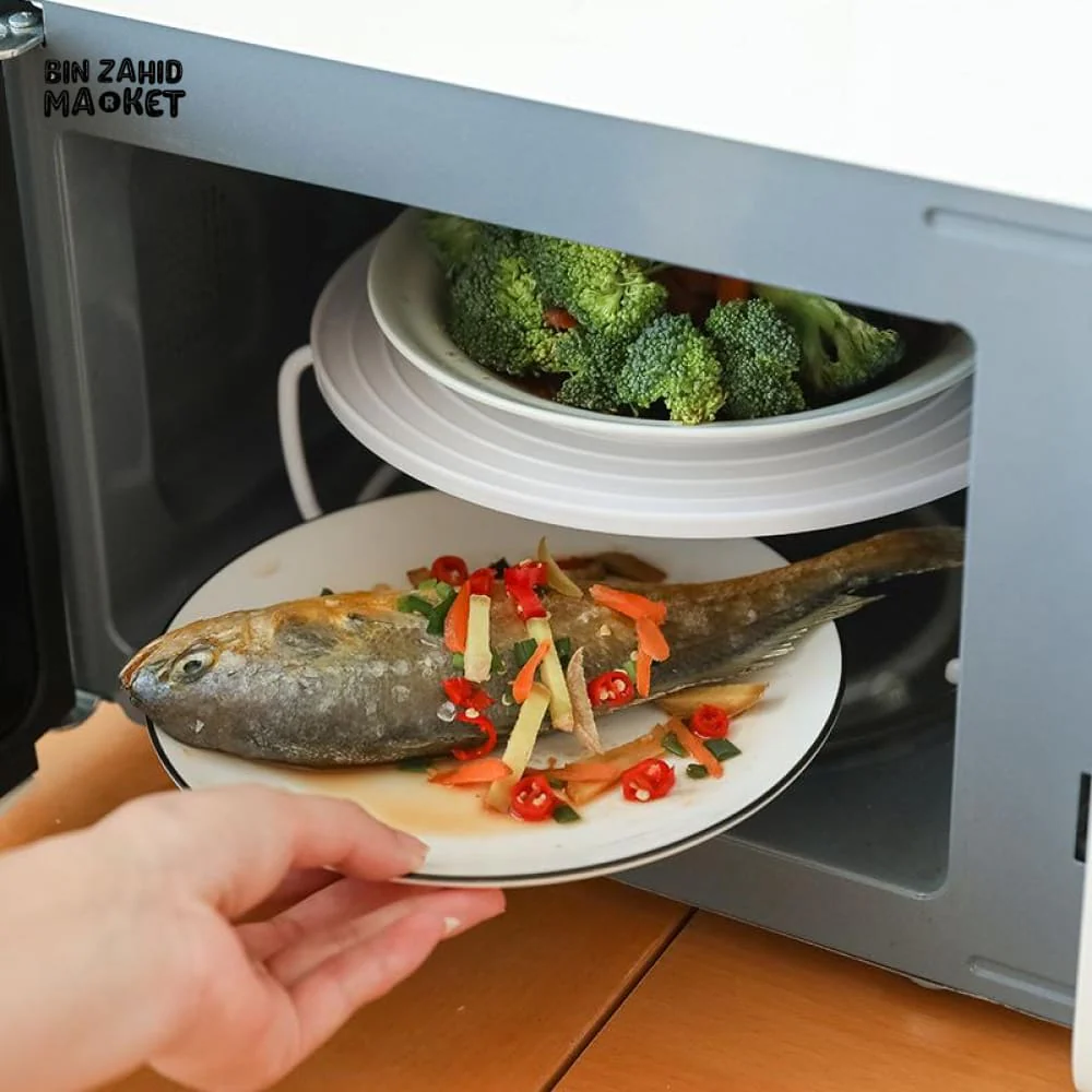 MULTIFUNCTION INSULATED HEATING TRAY – MICROWAVE STEAMING RACK & SHELF PLASTIC KITCHEN GADGET COOKING TOOL - Image 3