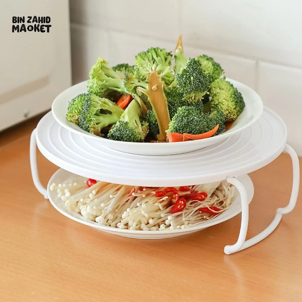 MULTIFUNCTION INSULATED HEATING TRAY – MICROWAVE STEAMING RACK & SHELF PLASTIC KITCHEN GADGET COOKING TOOL - Image 7