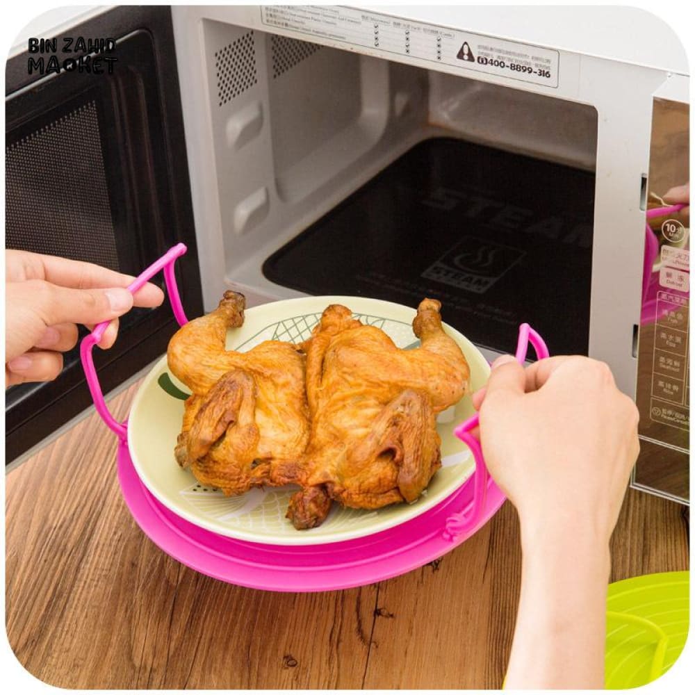 MULTIFUNCTION INSULATED HEATING TRAY – MICROWAVE STEAMING RACK & SHELF PLASTIC KITCHEN GADGET COOKING TOOL - Image 8