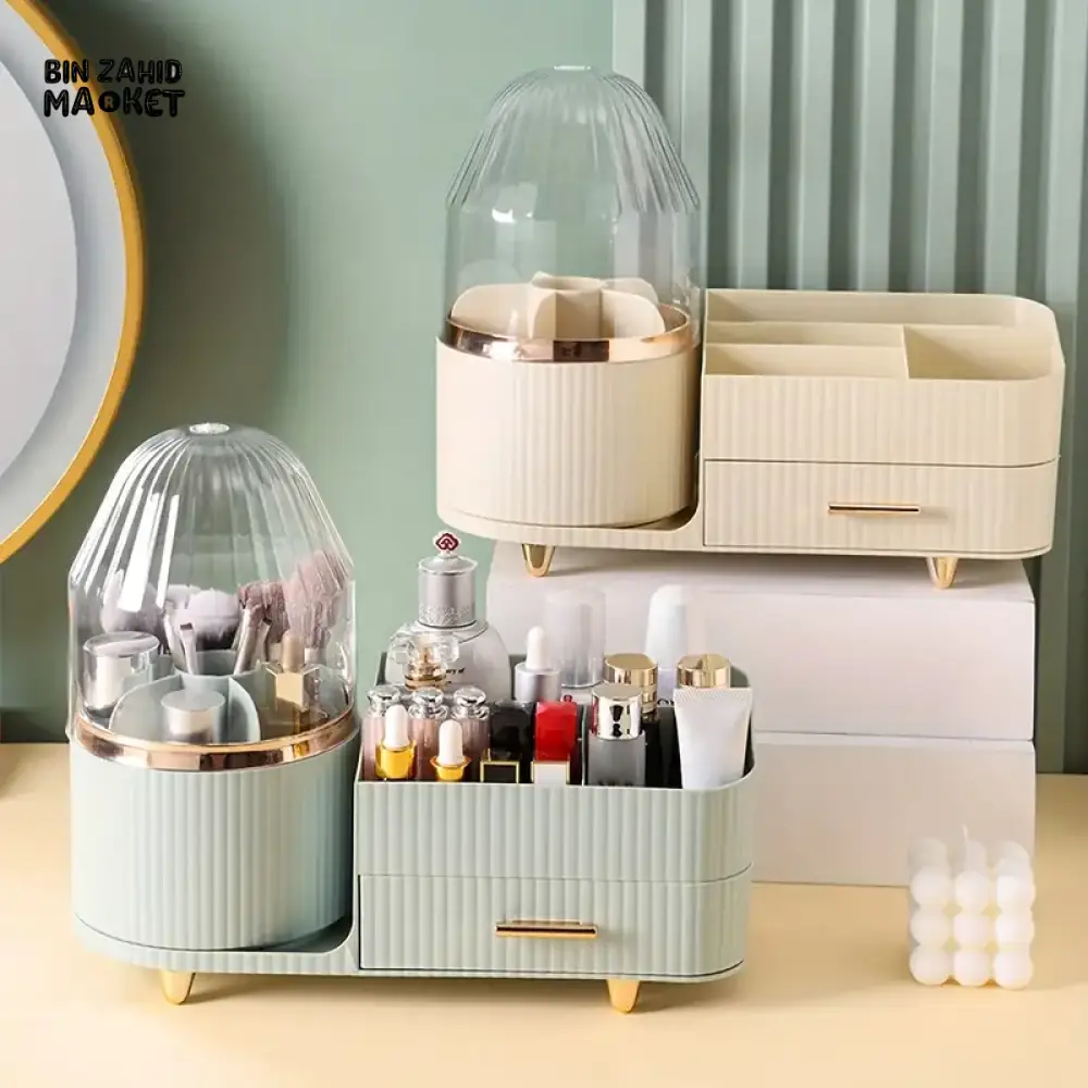 MULTIFUNCTIONAL MAKEUP ORGANIZER WITH DUSTPROOF COVER – VANITY STORAGE DRAWER BOX FOR COSMETICS & BRUSHES - Image 2