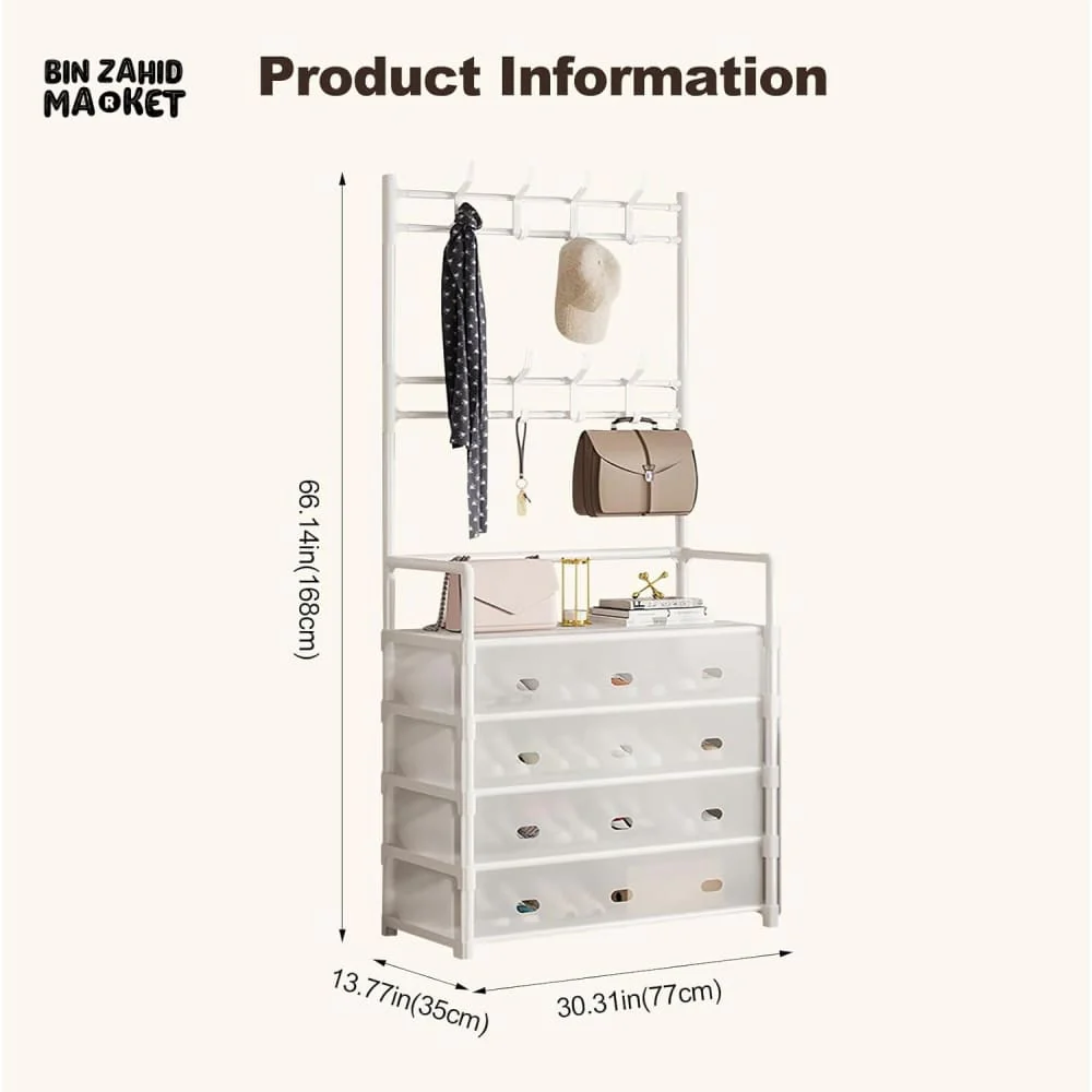MULTIFUNCTIONAL SHOE STORAGE COAT RACK – FLOOR-STANDING ENTRYWAY HANGER AND SIMPLE SHOE CABINET ORGANIZER - 4 LAYERS - Image 12