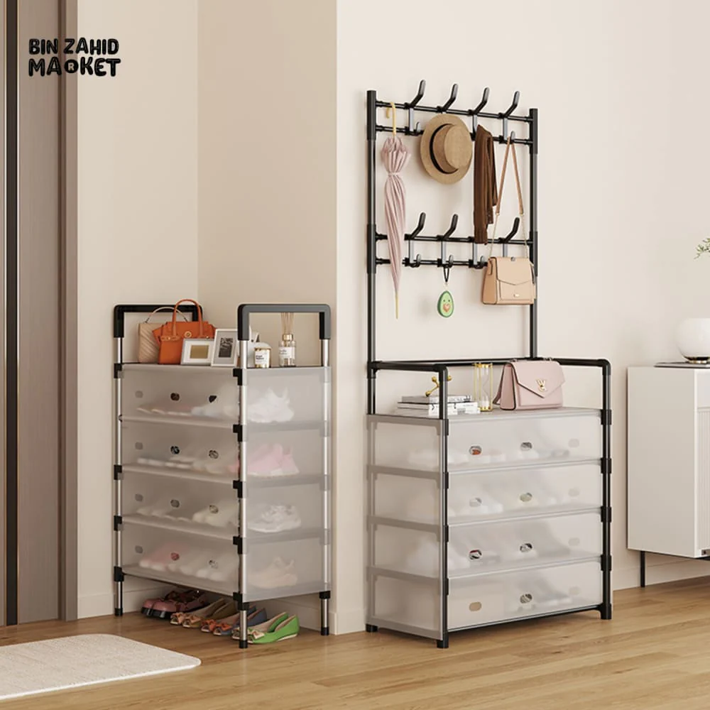 MULTIFUNCTIONAL SHOE STORAGE COAT RACK – FLOOR-STANDING ENTRYWAY HANGER AND SIMPLE SHOE CABINET ORGANIZER - 4 LAYERS - Image 2