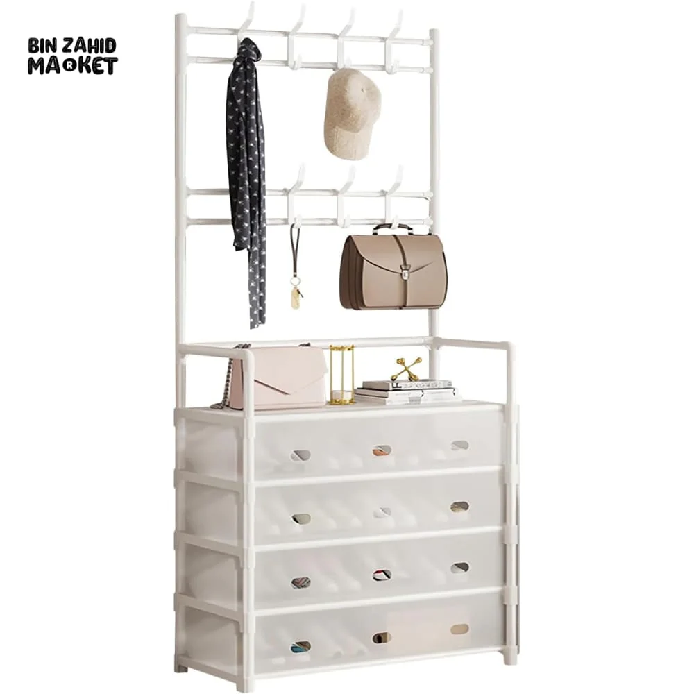 MULTIFUNCTIONAL SHOE STORAGE COAT RACK – FLOOR-STANDING ENTRYWAY HANGER AND SIMPLE SHOE CABINET ORGANIZER - 4 LAYERS - Image 3