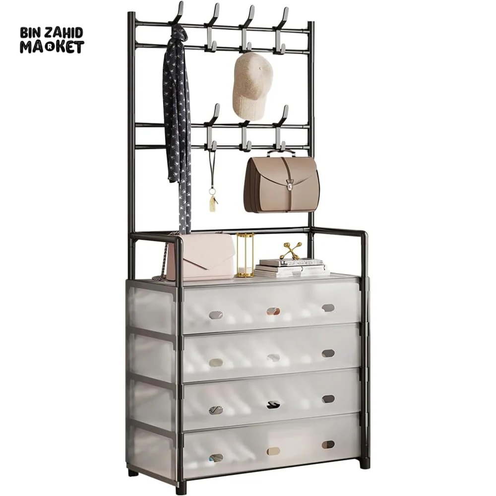 MULTIFUNCTIONAL SHOE STORAGE COAT RACK – FLOOR-STANDING ENTRYWAY HANGER AND SIMPLE SHOE CABINET ORGANIZER - 4 LAYERS - Image 5