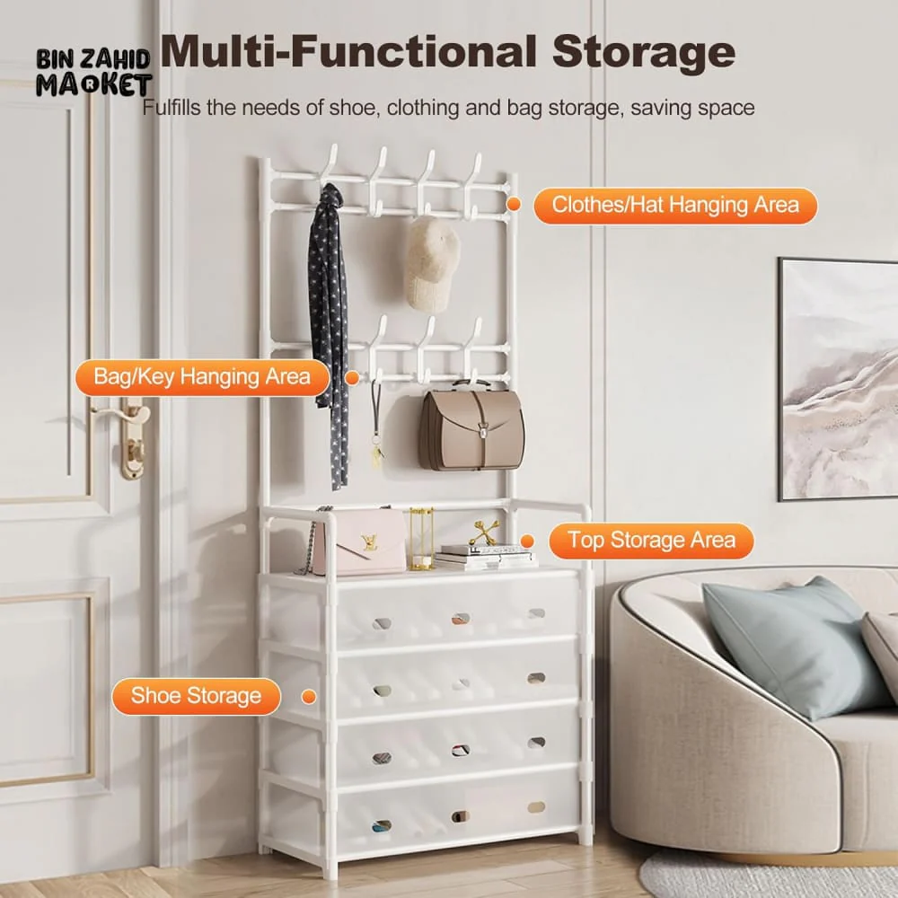 MULTIFUNCTIONAL SHOE STORAGE COAT RACK – FLOOR-STANDING ENTRYWAY HANGER AND SIMPLE SHOE CABINET ORGANIZER - 6 LAYERS - Image 8