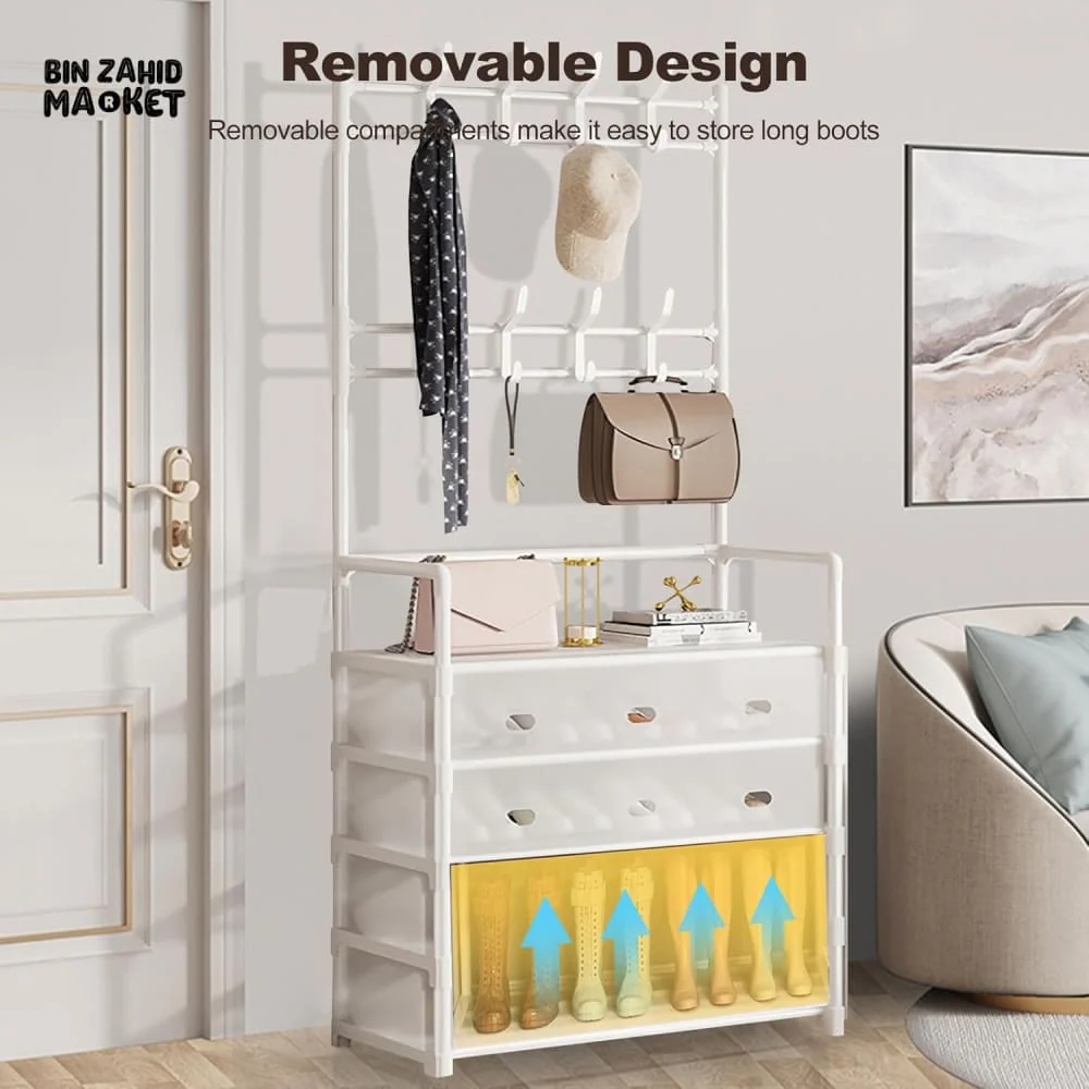 MULTIFUNCTIONAL SHOE STORAGE COAT RACK – FLOOR-STANDING ENTRYWAY HANGER AND SIMPLE SHOE CABINET ORGANIZER - 6 LAYERS - Image 9