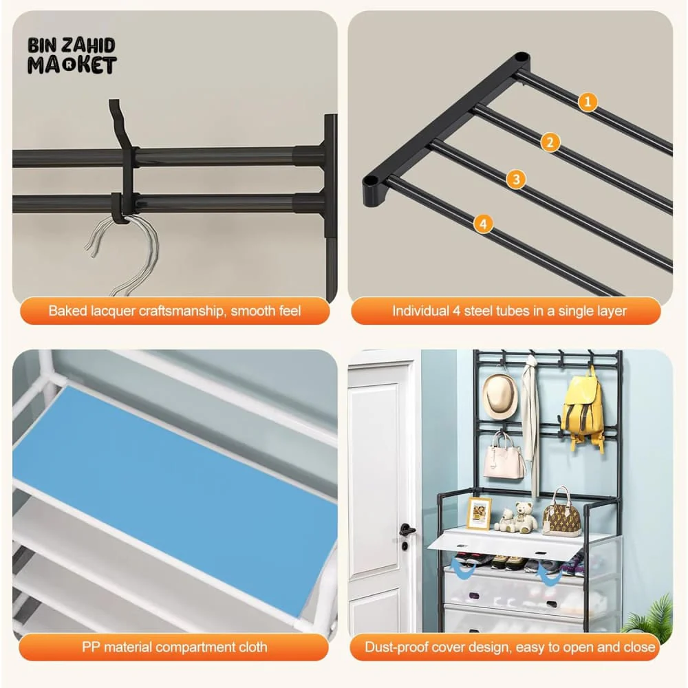 MULTIFUNCTIONAL SHOE STORAGE COAT RACK – FLOOR-STANDING ENTRYWAY HANGER AND SIMPLE SHOE CABINET ORGANIZER - 7 LAYERS - Image 11