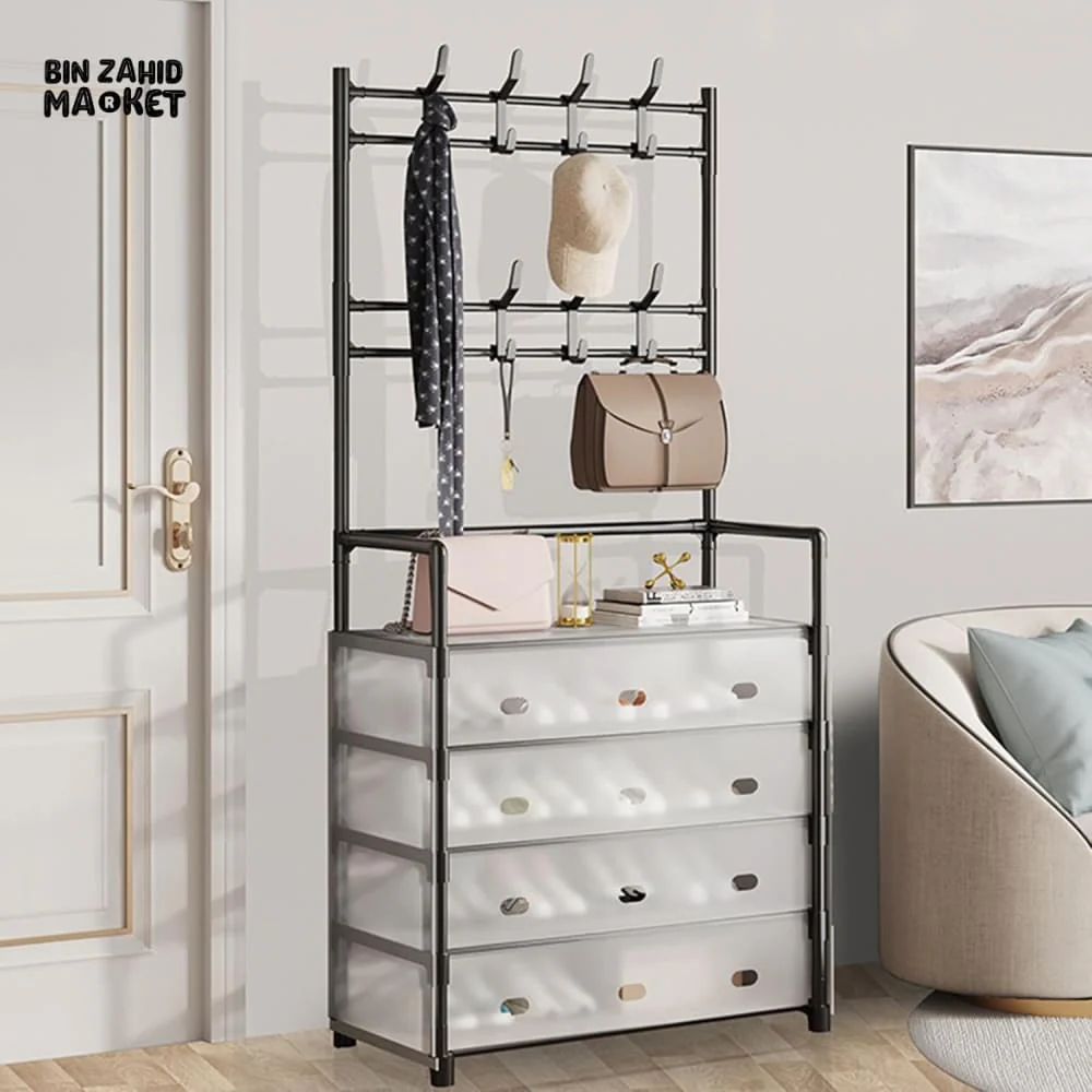 MULTIFUNCTIONAL SHOE STORAGE COAT RACK – FLOOR-STANDING ENTRYWAY HANGER AND SIMPLE SHOE CABINET ORGANIZER - 7 LAYERS - Image 2