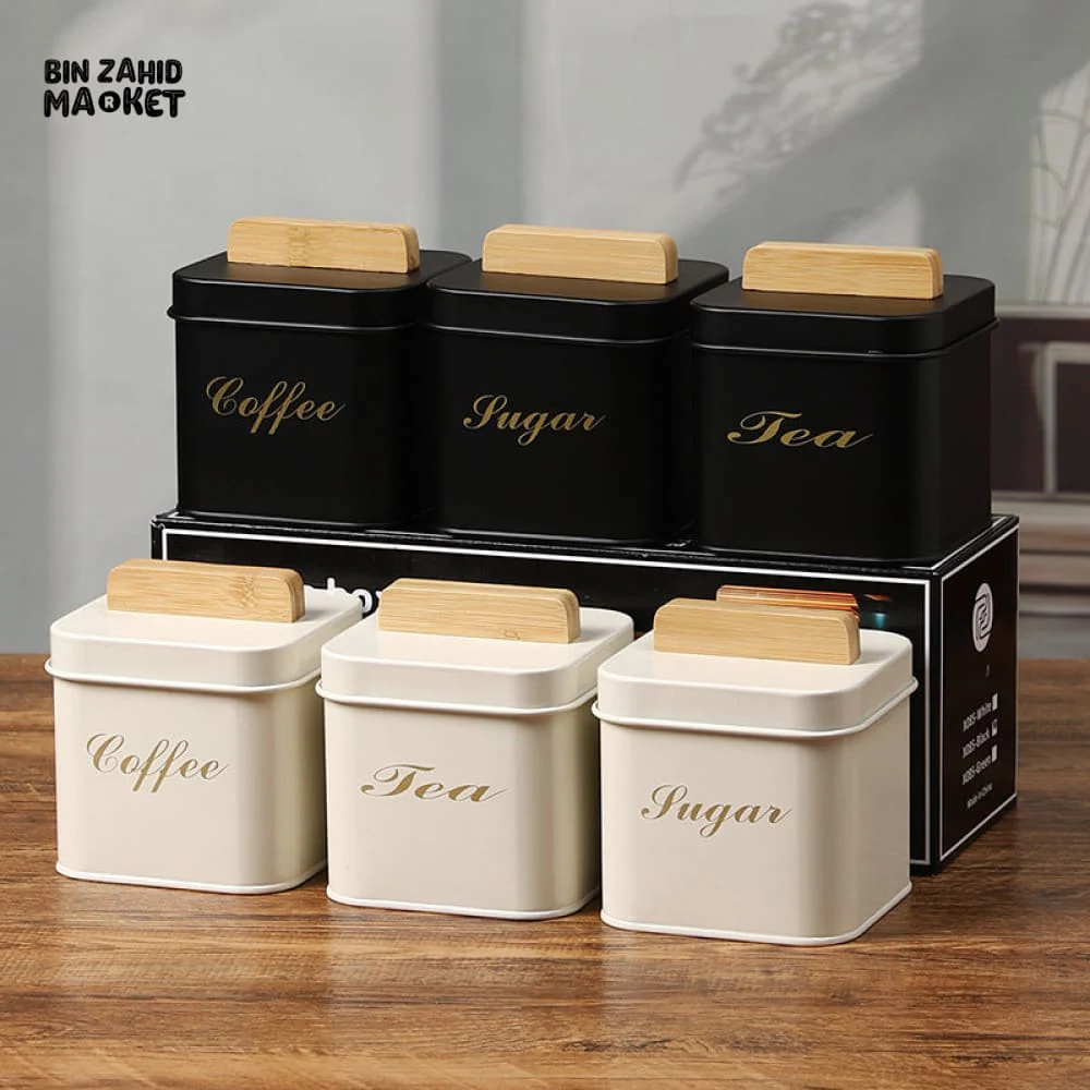 MULTIFUNCTIONAL SQUARE SEALED STORAGE JAR 3 PIECES  – AIRTIGHT CONTAINER FOR CEREALS SNACKS DRIED FRUITS TEA CANDY & KITCHEN ORGANIZATION WHITE