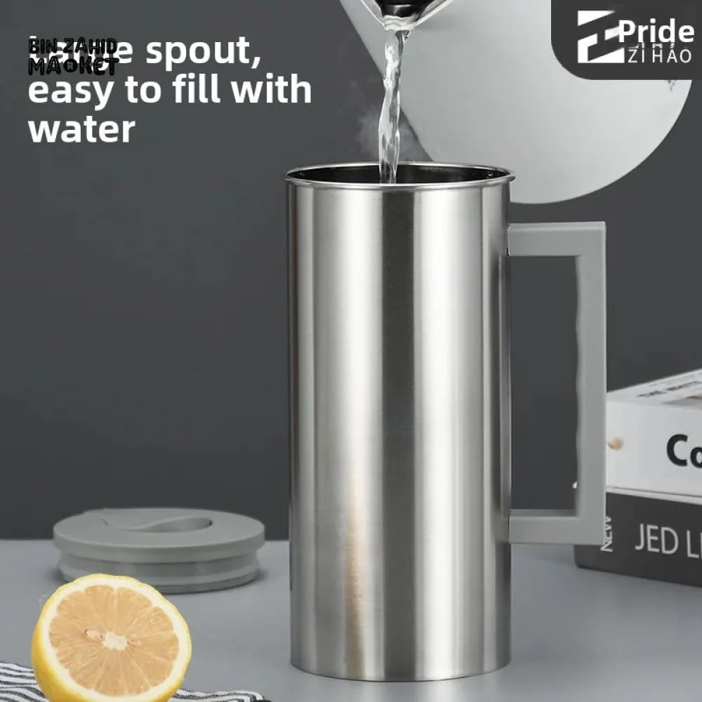 MULTIPURPOSE STAINLESS STEEL WATER PITCHER – WITH LID FOR JUICE ICED TEA & COFFEE MILK - Image 3