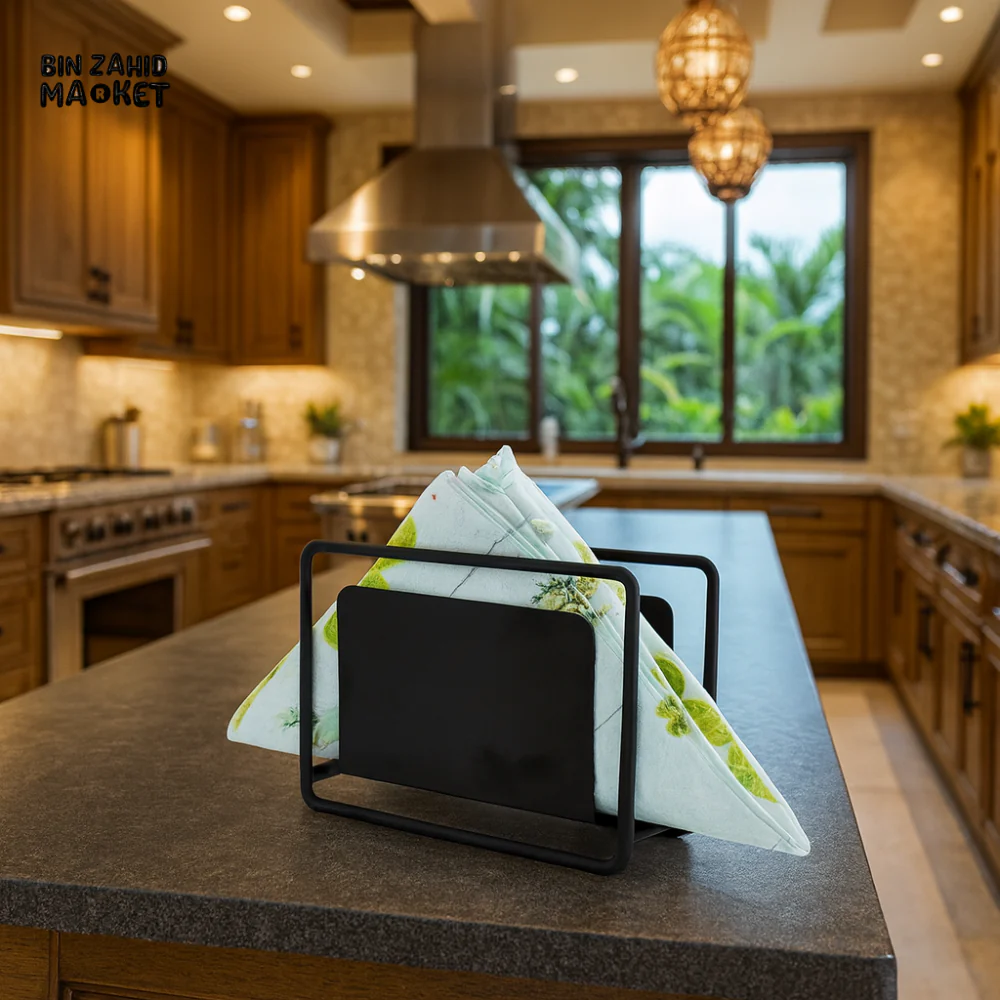 NAPKIN HOLDER FOR LUXUR KITCHEN COUNTER – MODERN BLACK METAL - YM-5215B