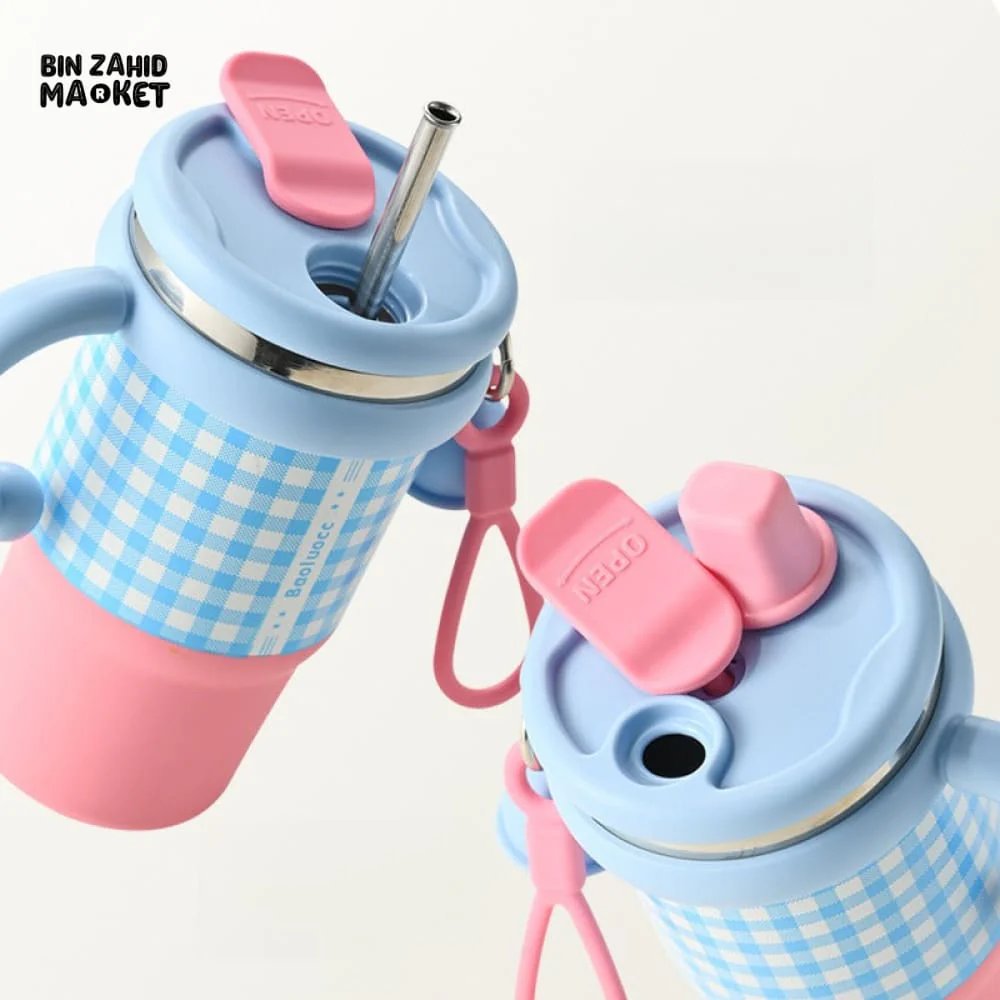 NEW STYLE LITTLE ICE BA CUP – FASHIONABLE CHECKERED STAINLESS STEEL INSULATED STRAW CUP FOR WOMEN HIGH-QUALITY LARGE CAPACITY DUAL DRINK TUMBLER - Image 6