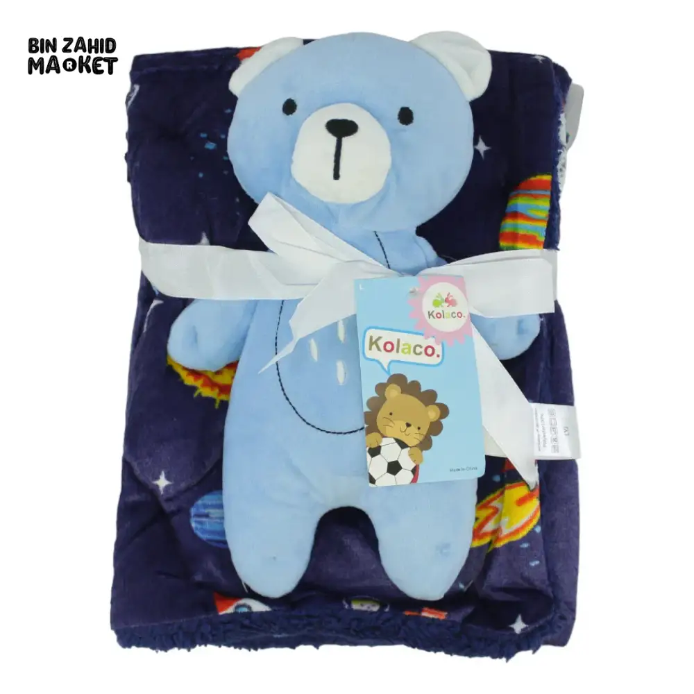 NEWBORN & INFANT BLANKET WITH TOY – SINGLE PLY SKIN-FRIENDLY 3M+ - BLUE BEAR - Image 2