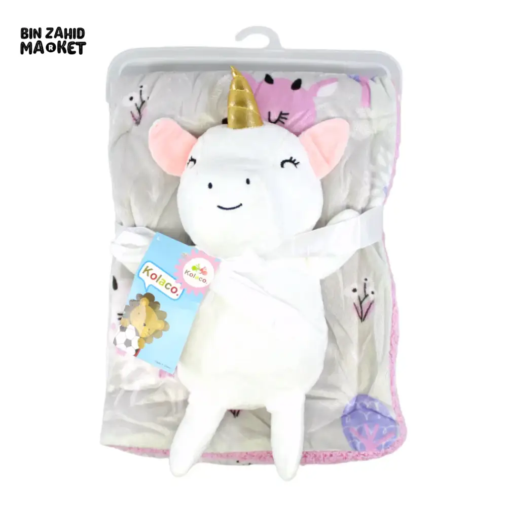 NEWBORN & INFANT BLANKET WITH TOY – SINGLE PLY SKIN-FRIENDLY 3M+ - UNICORN - Image 2