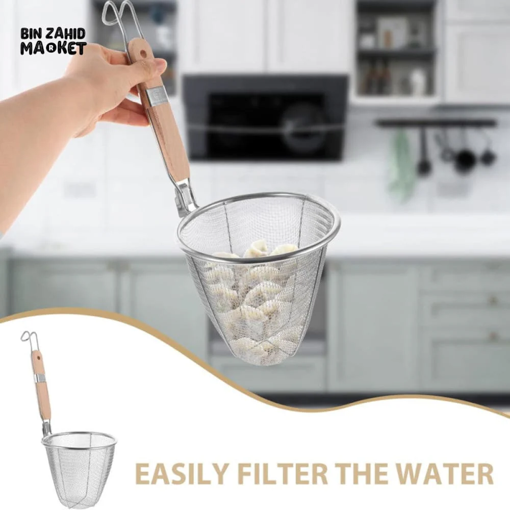 NOODLE STRAINER WITH LONG HANDLE – PERFECT FOR DRAINING & FRYING - Image 2