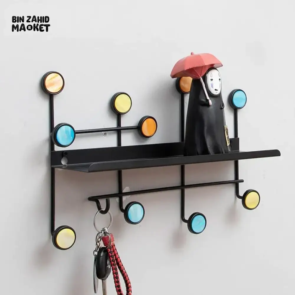 NORDIC STYLE WALL SHELF WITH HOOKS - RECTANGLE