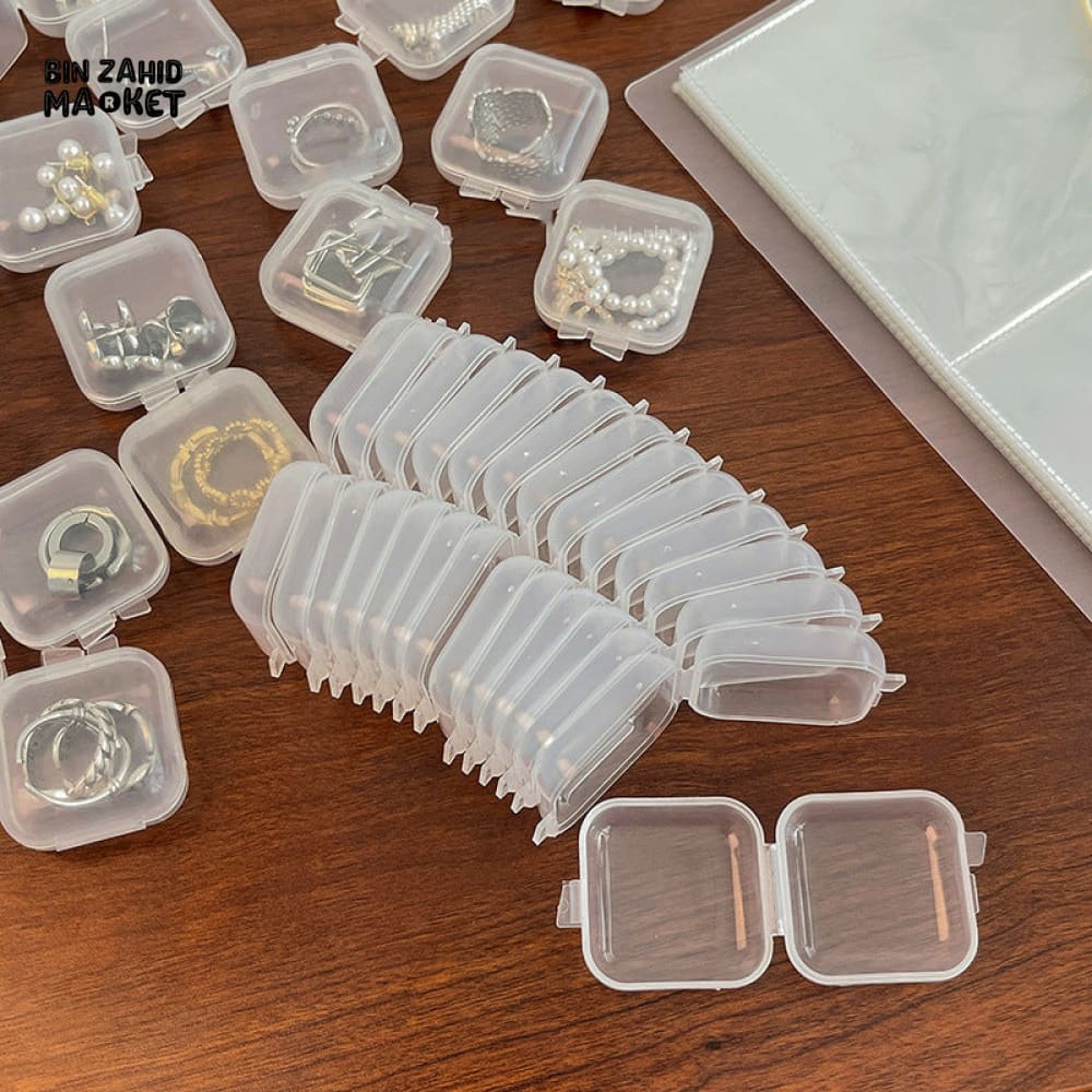 PACK OF 10 – MINI PLASTIC SQUARE JEWELRY BOXES – PORTABLE TRANSPARENT STORAGE CASE FOR EARRINGS PILLS & EARPLUGS - Image 3