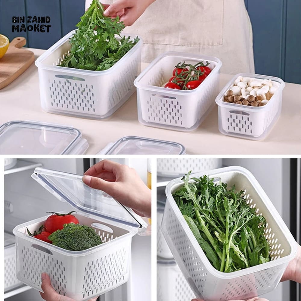 PACK OF 3 FOOD PRESERVATION BOX WITH DRAIN BASKET - Image 4