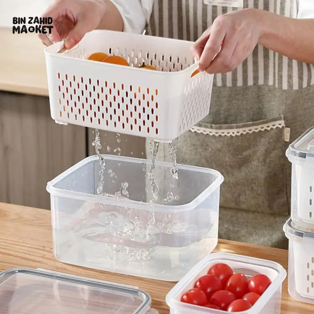 PACK OF 3 FOOD PRESERVATION BOX WITH DRAIN BASKET - Image 7