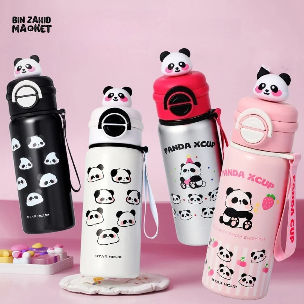 PANDA 550ML STAINLESS STEEL THERMOS CUP WITH STRAW 6–12H THERMAL INSULATION