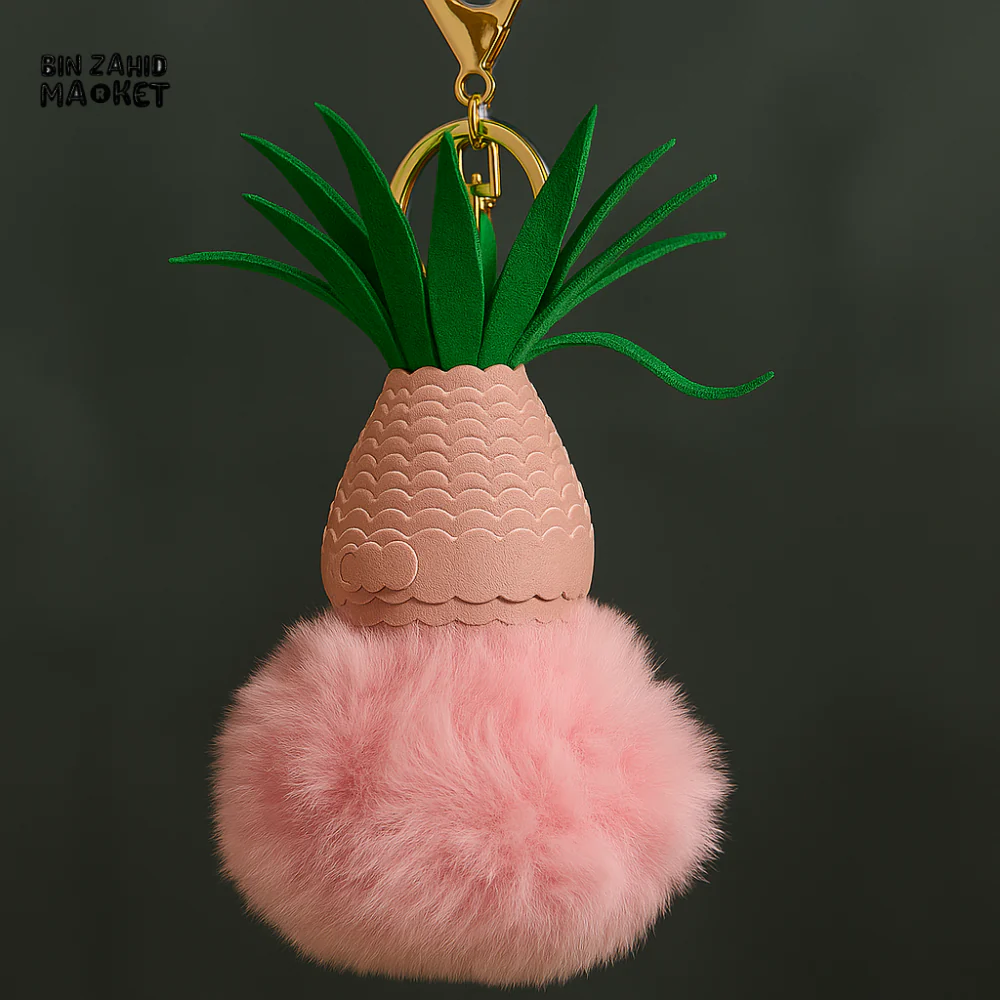 PINEAPPLE POM POM KEYCHAIN – FLUFFY BAG CHARM WITH METAL CLIP - Image 2