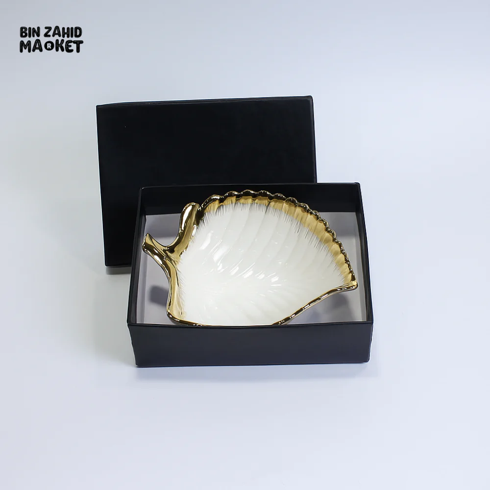 PORSACHI LEAF-SHAPED PORCELAIN SERVING DISH – WHITE & GOLD LUXURY BOWL - Image 2