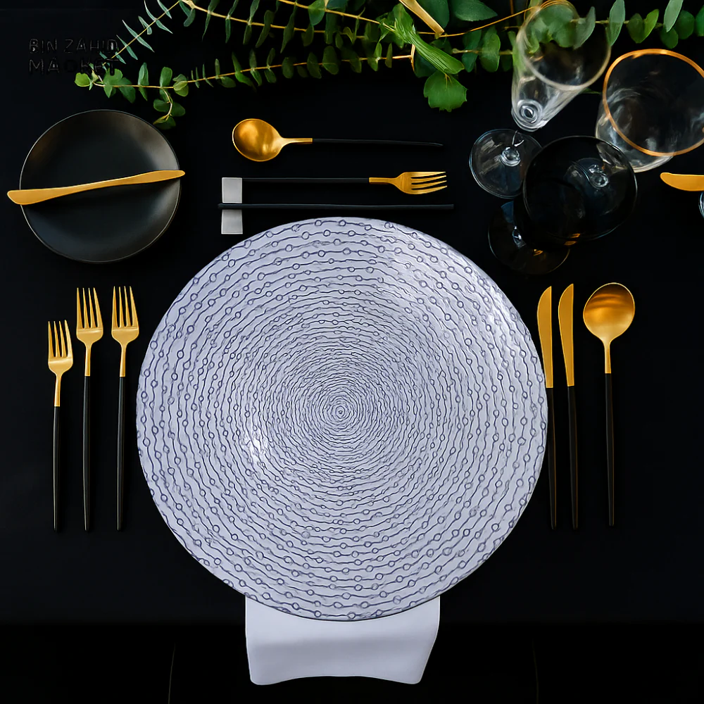 PORSACHI PURPLE DESIGN CHARGER PLATE – 33CM ROUND LUXURY DINING TABLE SERVING PLATE ELEGANT DINNERWARE FOR KITCHEN & HOME DECOR