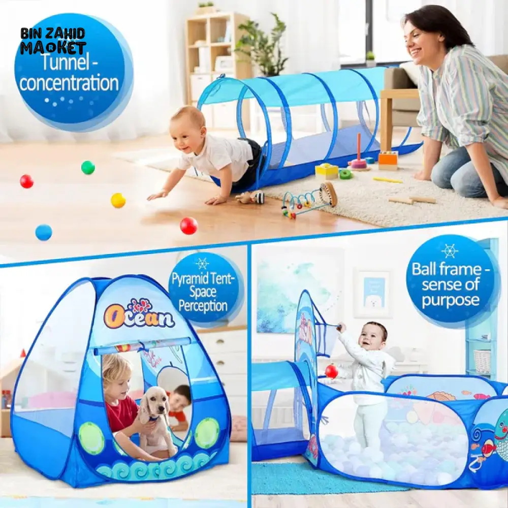 PORTABLE CHILDREN BALL POOL TENT WITH CRAWLING TUNNEL | BALLOON PLAYPEN PLAY SET FOR KIDS
