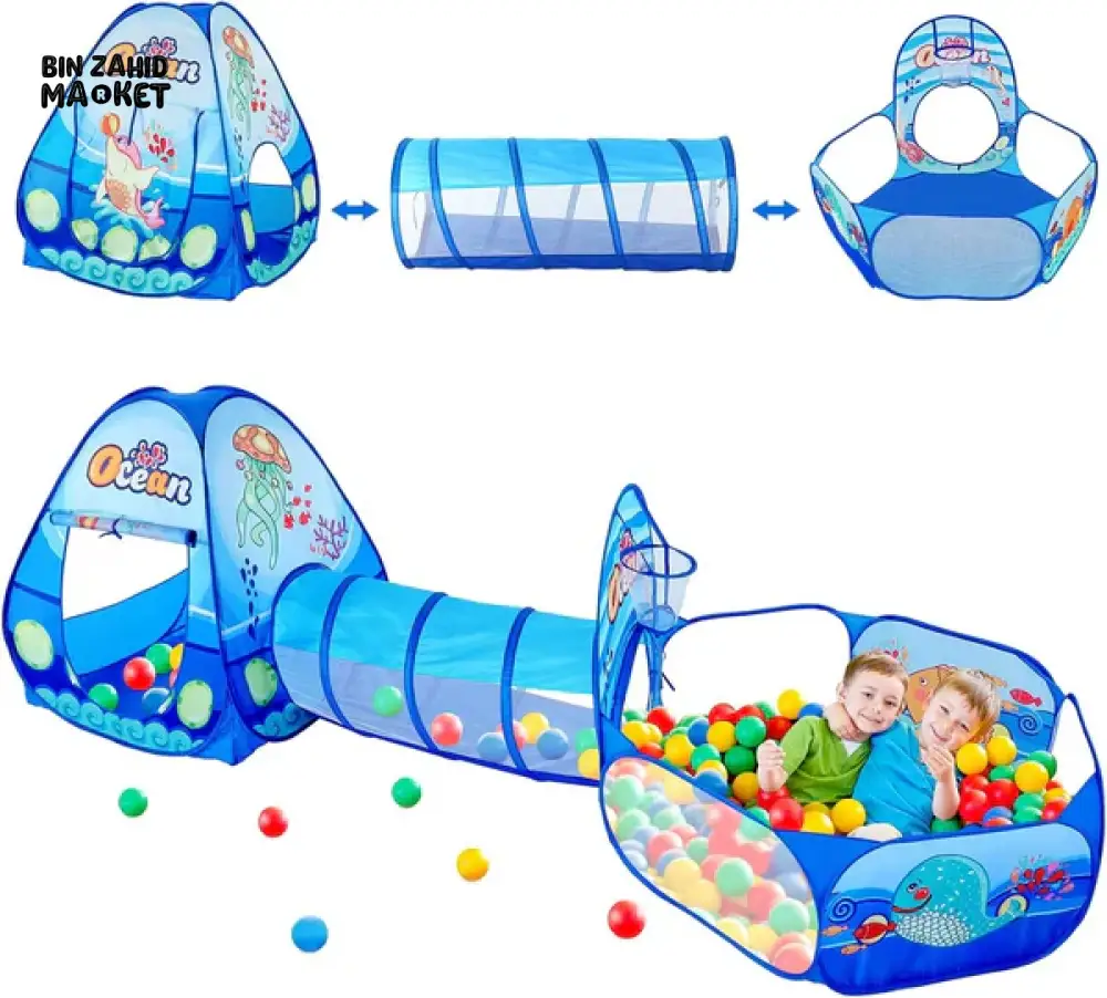PORTABLE CHILDREN BALL POOL TENT WITH CRAWLING TUNNEL | BALLOON PLAYPEN PLAY SET FOR KIDS - Image 2