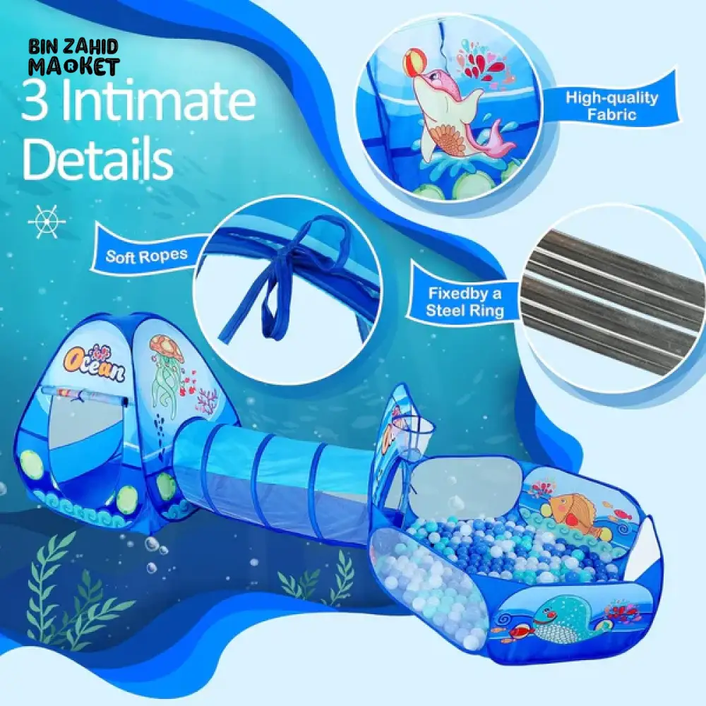PORTABLE CHILDREN BALL POOL TENT WITH CRAWLING TUNNEL | BALLOON PLAYPEN PLAY SET FOR KIDS - Image 3