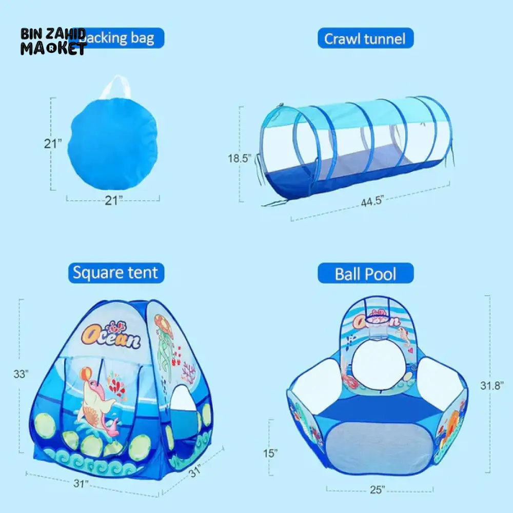 PORTABLE CHILDREN BALL POOL TENT WITH CRAWLING TUNNEL | BALLOON PLAYPEN PLAY SET FOR KIDS - Image 4