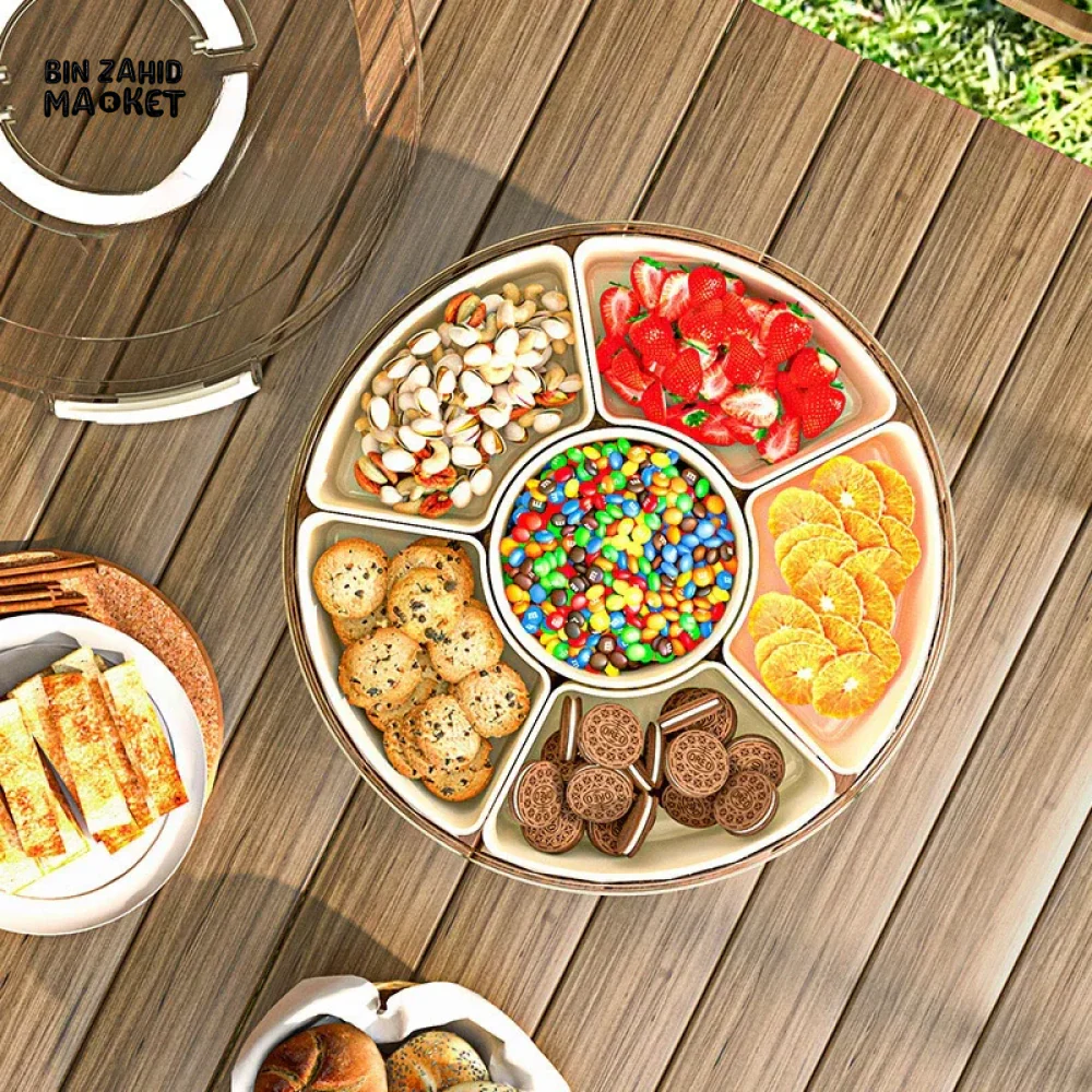 PORTABLE FOOD CONTAINER 6 GRIDS ROTATABLE BEACH PICNIC CASE - Image 4